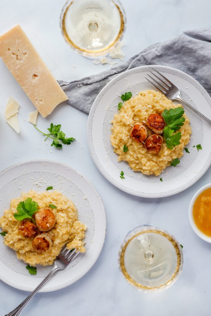 Yellow Tomato Risotto with Seared Sea Scallops - Seafood