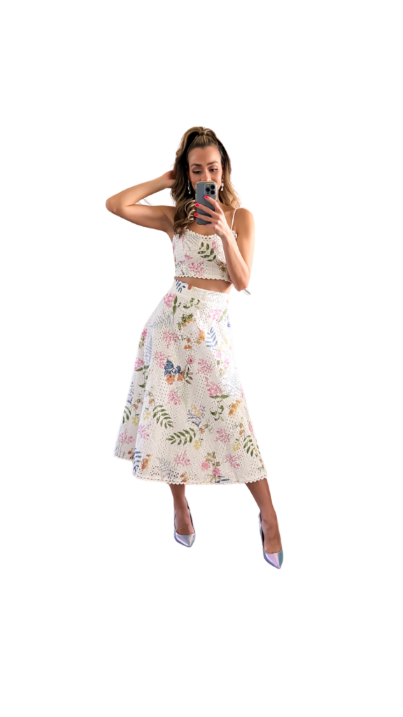 Sweet At Heart White Floral Embroidered Two-Piece Midi Dress